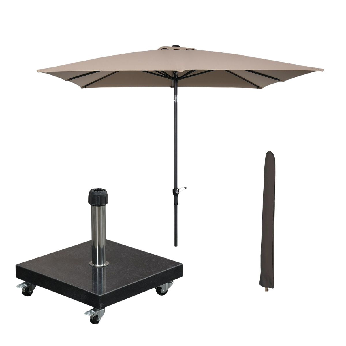 Garden Impressions stokparasol Lotus taupe 250x250 cm met Eureka voet en hoes