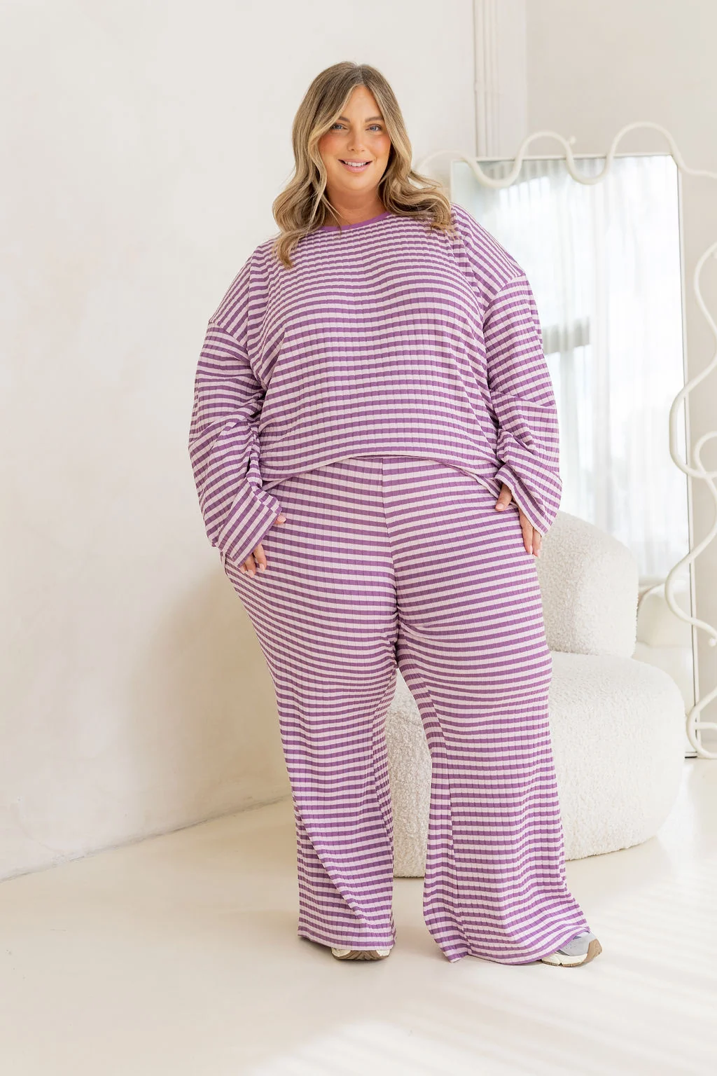 Henry Lounge Knit Top in Purple/Lilac Stripe
