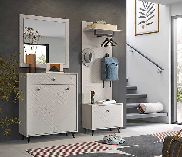 Kai - Combinaison de vestiaires (L/H/P : 195x190x35 cm) en mélaminé beige sable et embouti mat beige sable