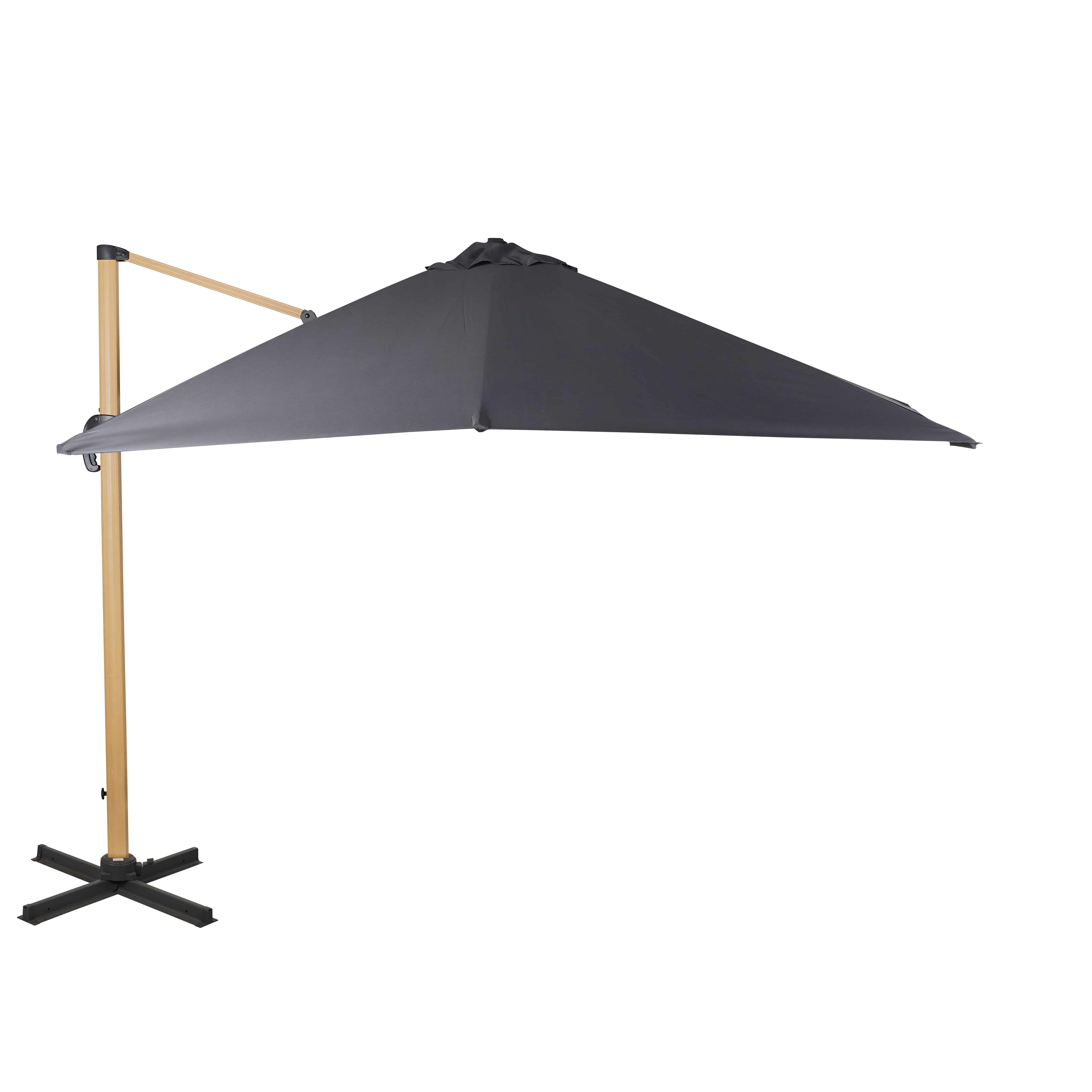 Aguadila - Parasol déporté 3x3 en aluminium imitation bois et toile gris anthracite