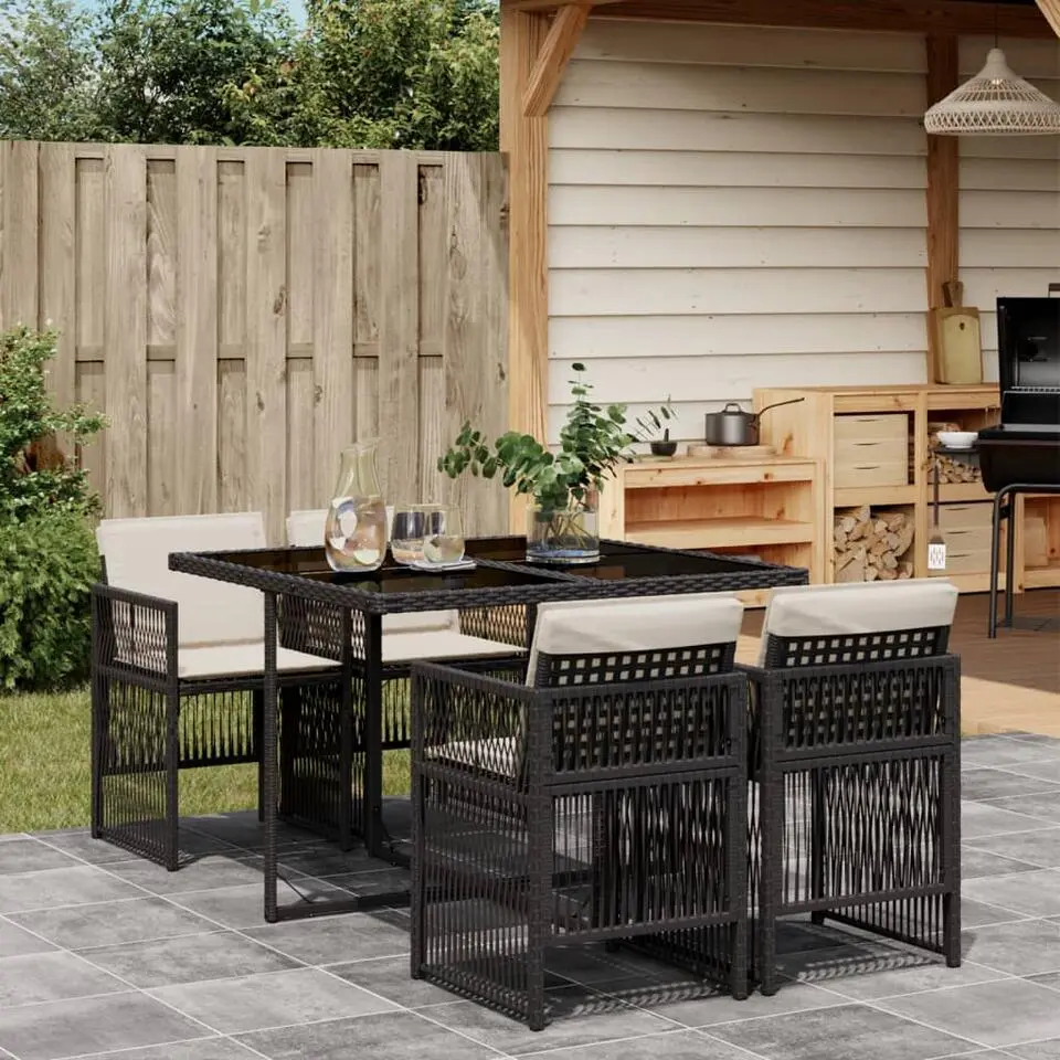 vidaXL - 5-delige Tuinset wit kussens - Zwart - PE rattan en staal - 110x106 cm
