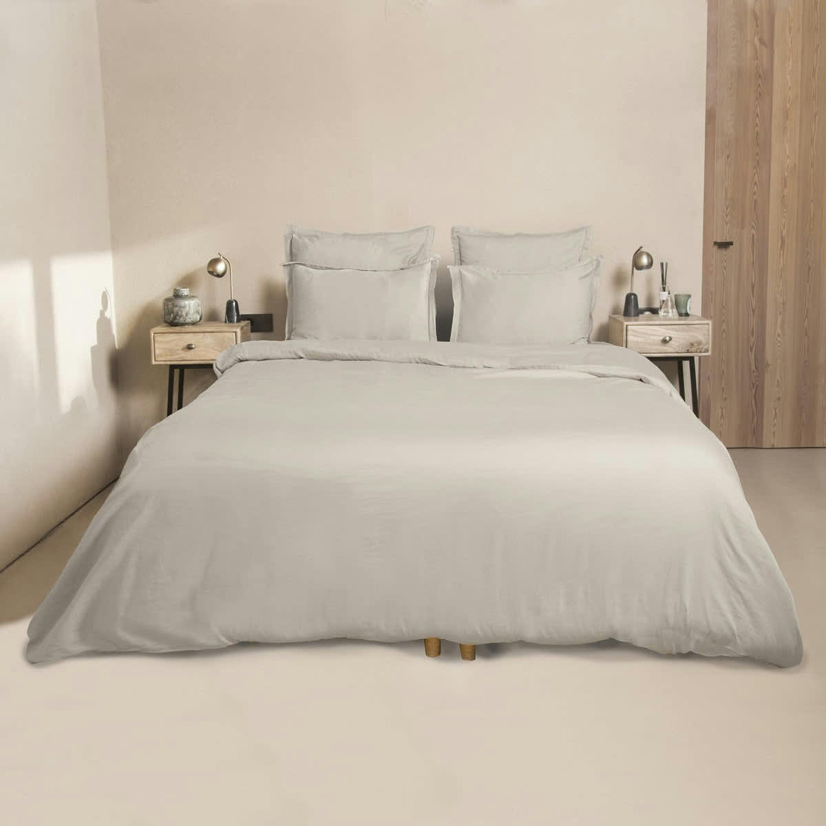 JULIA - Housse de couette satin de coton  260x240 gris perle