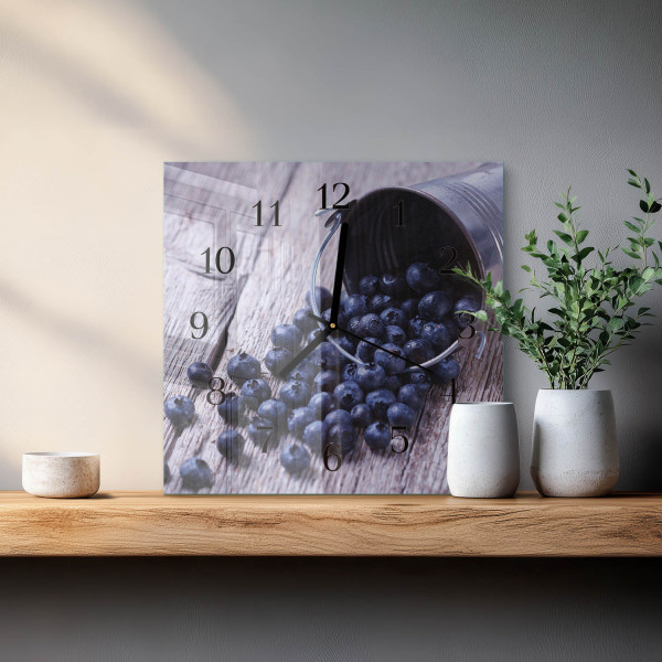 Designerski zegar 30x30 Borówki szklany ścienny