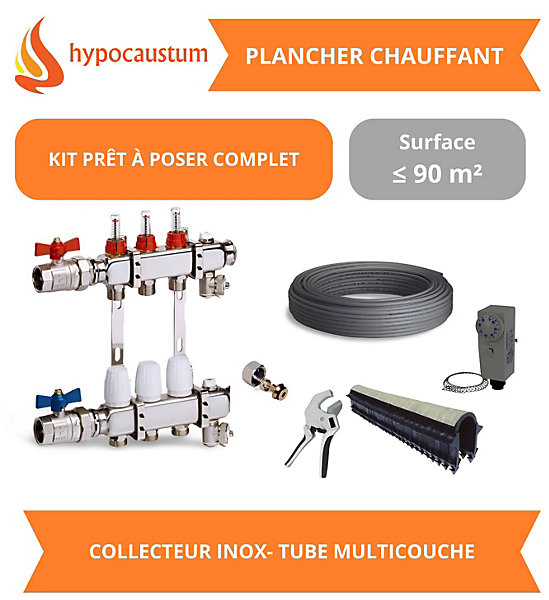 Kit plancher chauffant hydraulique 90 m² - Tube Multicouche - Collecteur Inox