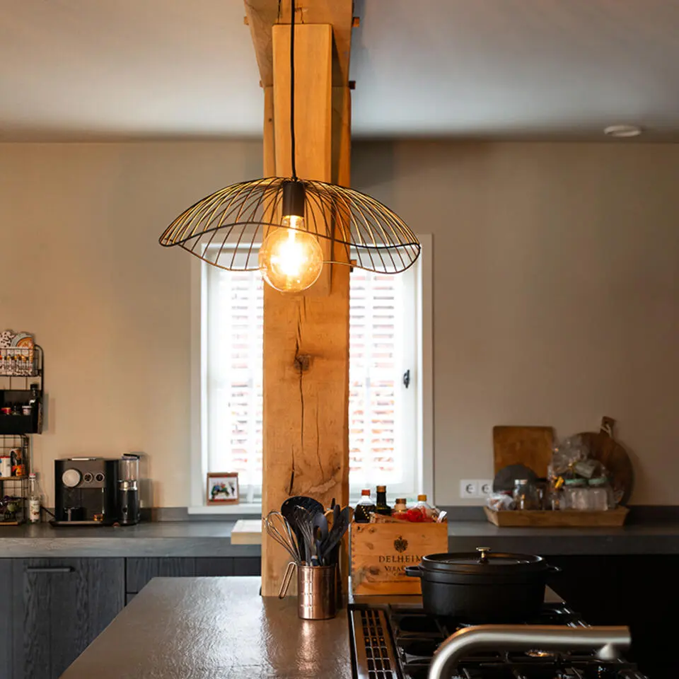 Qazqa hanglamp pua zwart e27