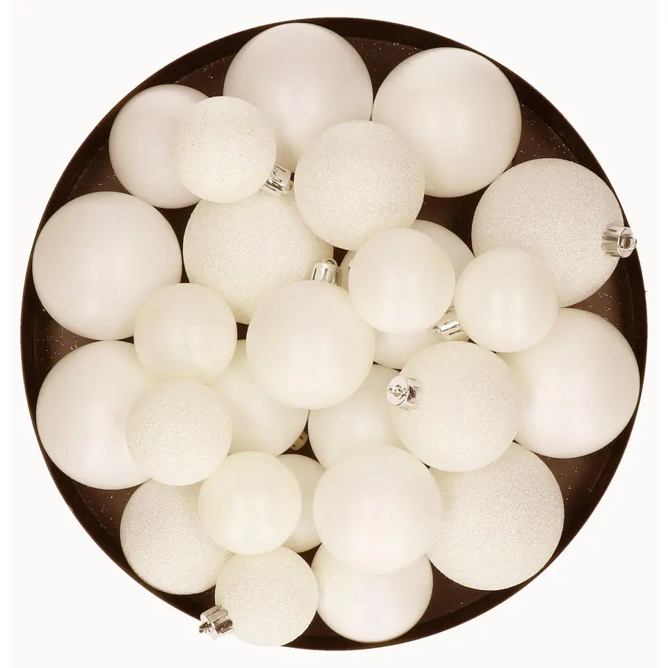 Decoris kerstballen - 30x -wol wit 4, 5 en 6 cm -kunststof