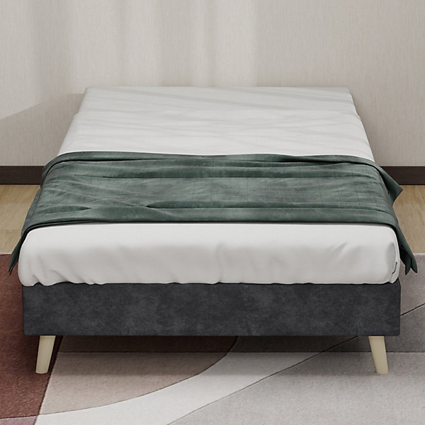 Lit Simple 90x200 cm - Lit Enfant avec Structure Basse, Cadre Moderne Sans Tête de Lit, Sans Matelas, en Velours Hollandais, Gris
