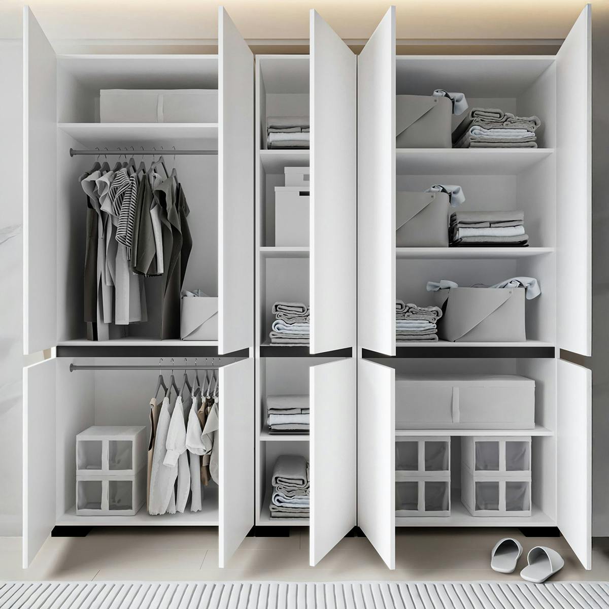 Dressing double blanc, 5 portes et 2 tringles BYRON