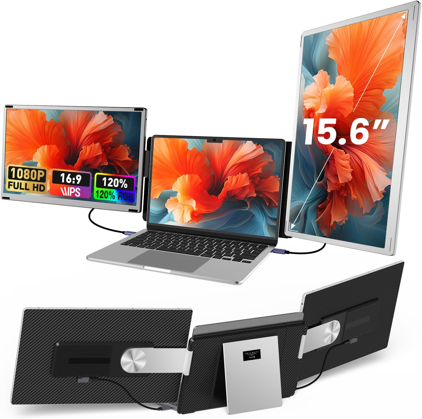 15.6 Laptop Screen Extender  1080P FHD Laptop Monitor Extender with 120% sRGB  235°Rotation Detachable Dual Monitor  Plug & Play  Triple Screen Compatible with Windows  Mac  Chrome