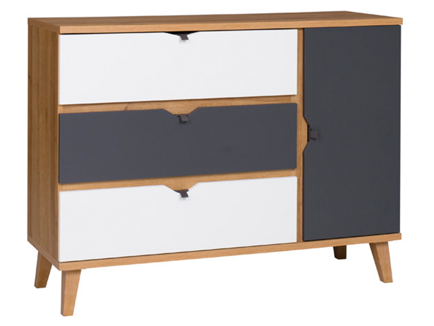 Komoda Memone 120 cm z drzwiami i 3 szufladami dąb złoty