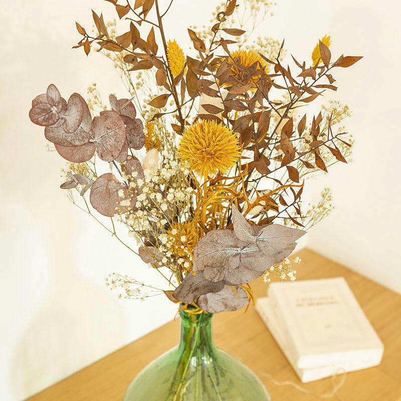 - Bouquet de fleurs séchées pour dame jeanne chardons jaunes