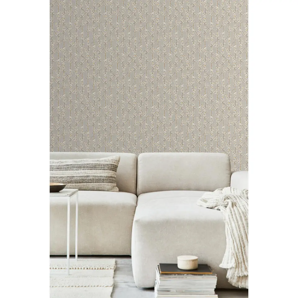 Sanders & Sanders behang bloesemtak beige en wit - 53 cm x 10 m