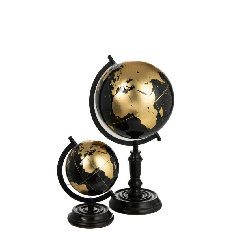 BOIS - Globe sur pied bois noir/or H41cm