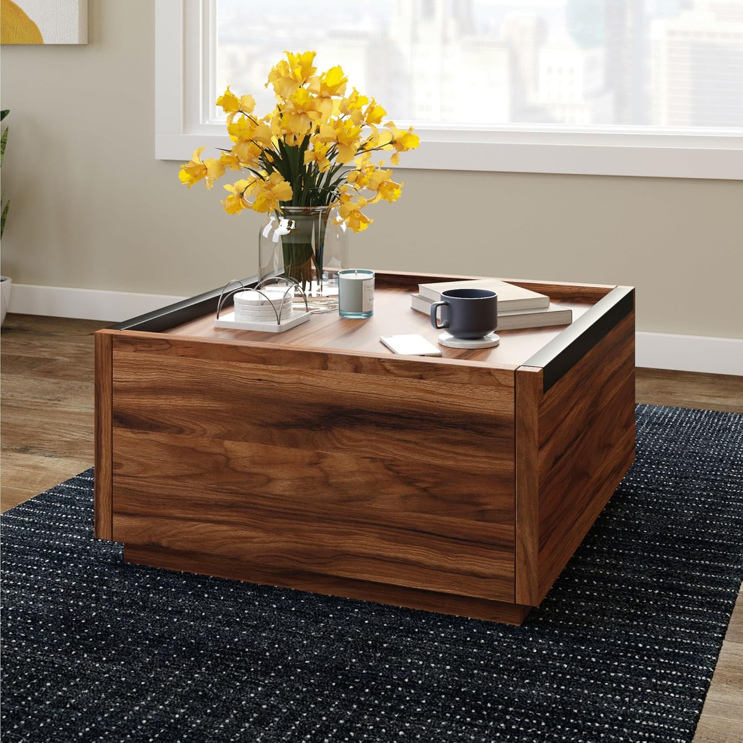 Sauder Manhattan Gate Modern Square Coffee Table, Blaze Acacia Finish