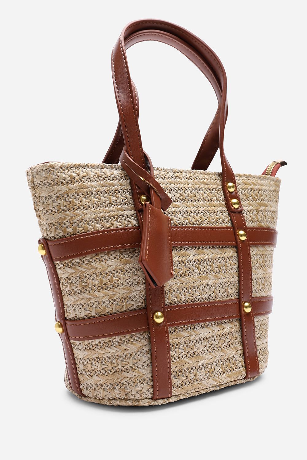 Where's That From Alaia Small Raffia Bag with Studd Detail and Cross Body Strap