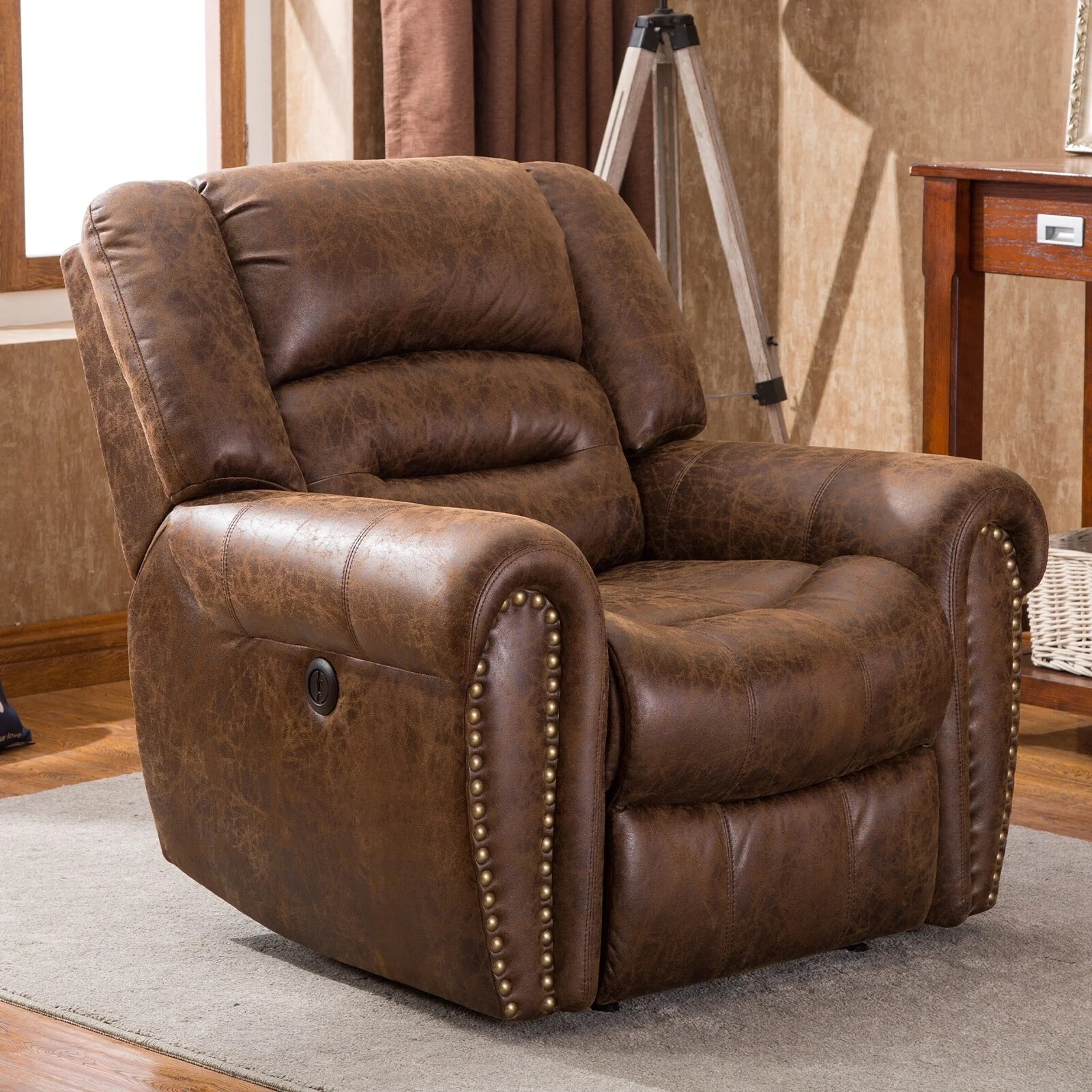 Breathable Leather Power Recliner With USB Port for Living Room and Theater