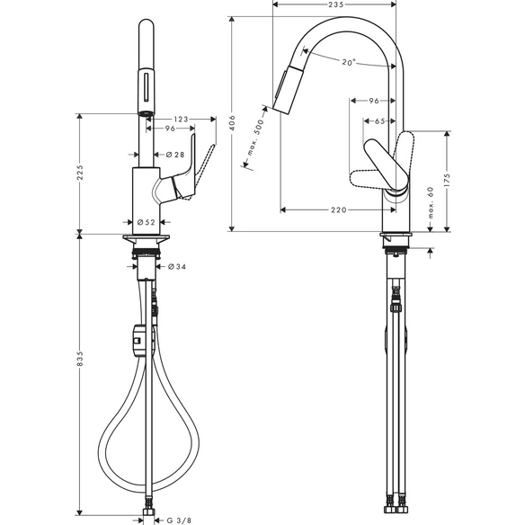 Armatur, »Focus M41«, rund, Ausladung 26,1 cm, Metall