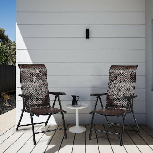 NNECW 2 Piece Outdoor Patio Rattan Folding Chair with Adjustable High Backrest for Garden Balcony