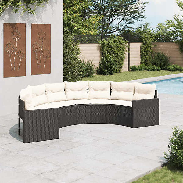 Canapé de jardin avec coussins demi-rond noir résine tressée vidaXL