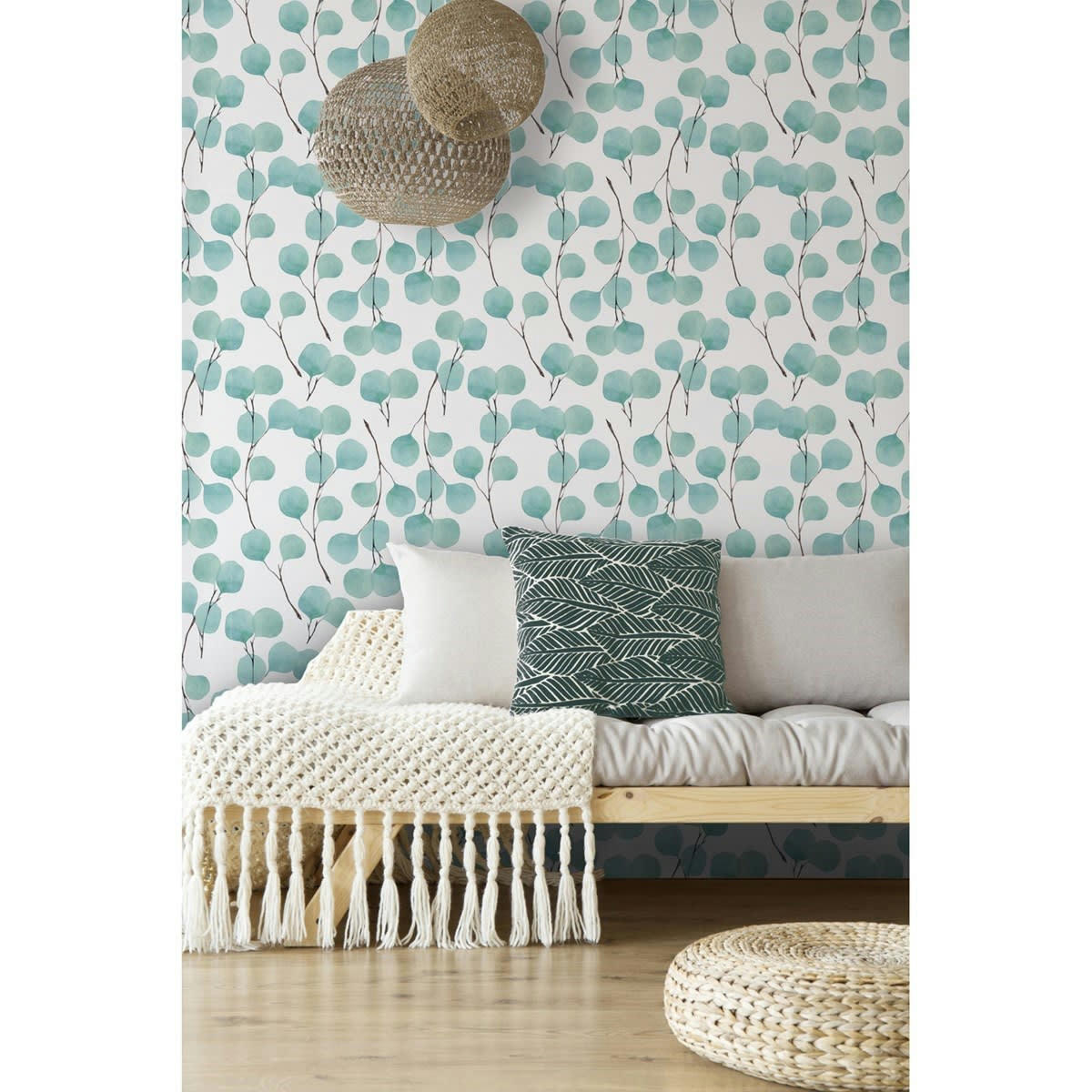 EUCALYPTUS - Papier peint panoramique en papier bleu céladon 240x270