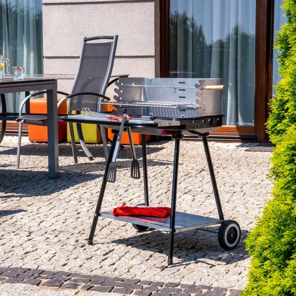 Grill Postokątny Węglowy Z Rożnem