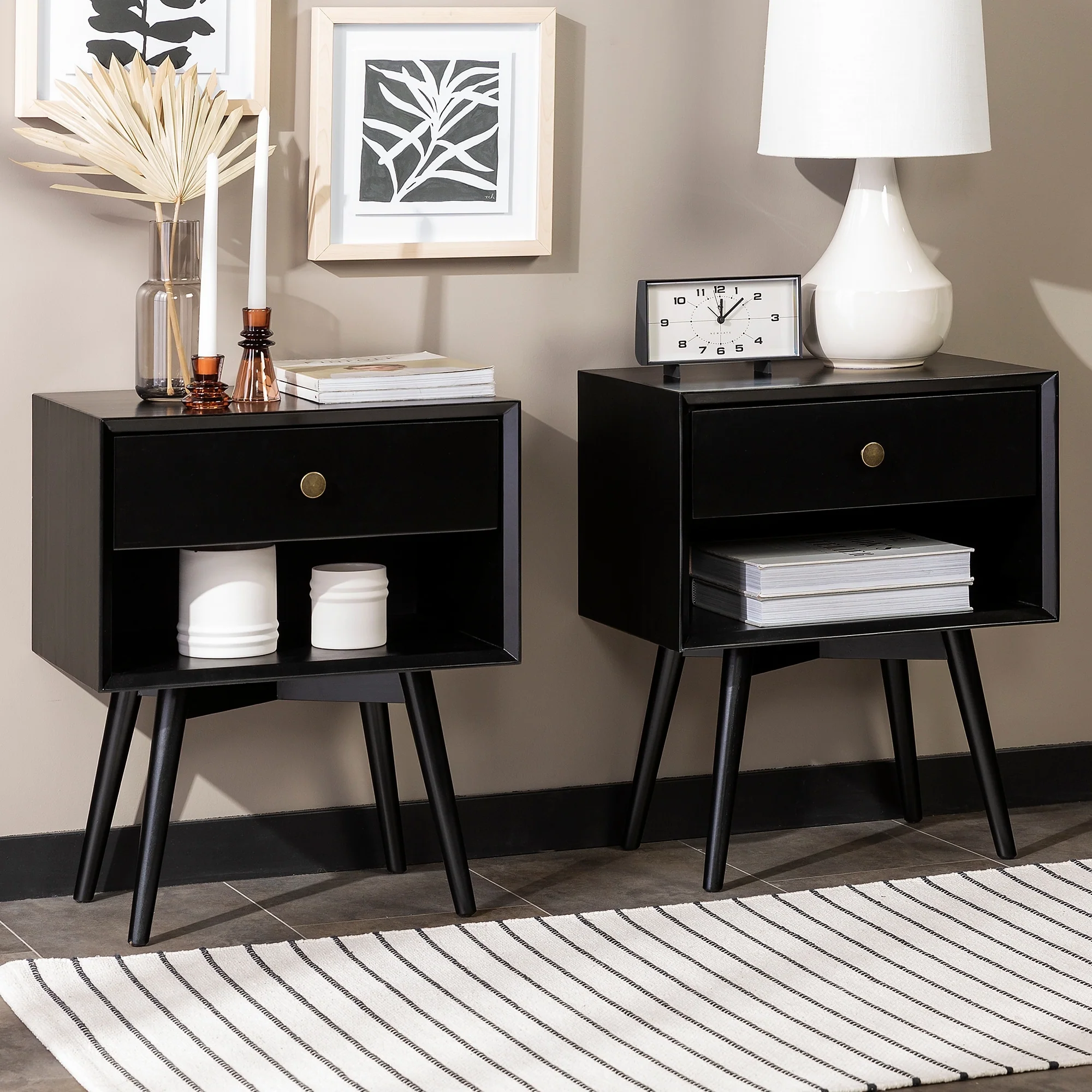 Middlebrook Mid-Century Solid Wood 1-Drawer Nightstand, Set of 2