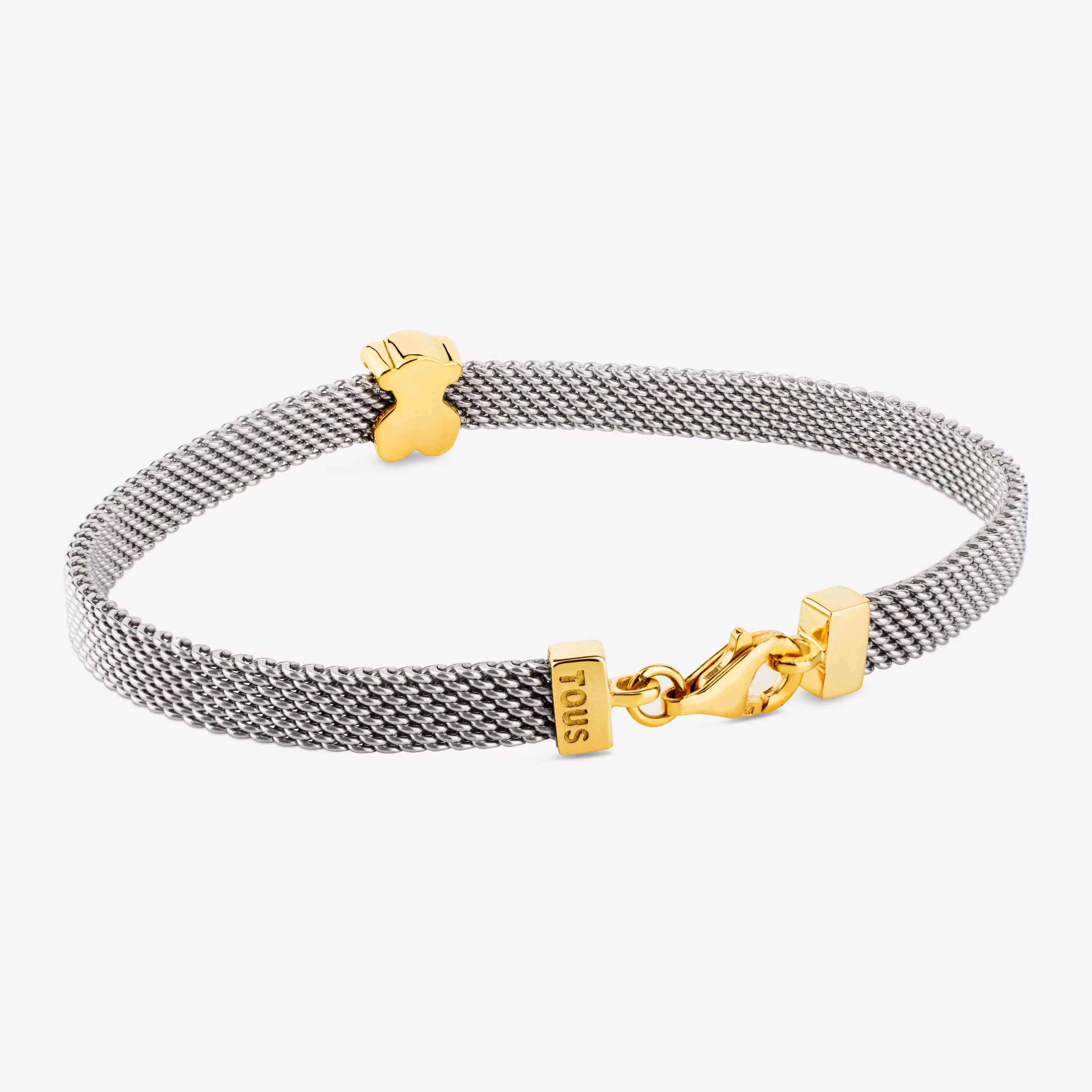 Pulsera de oro y acero motivo oso de 0,5cm Mesh