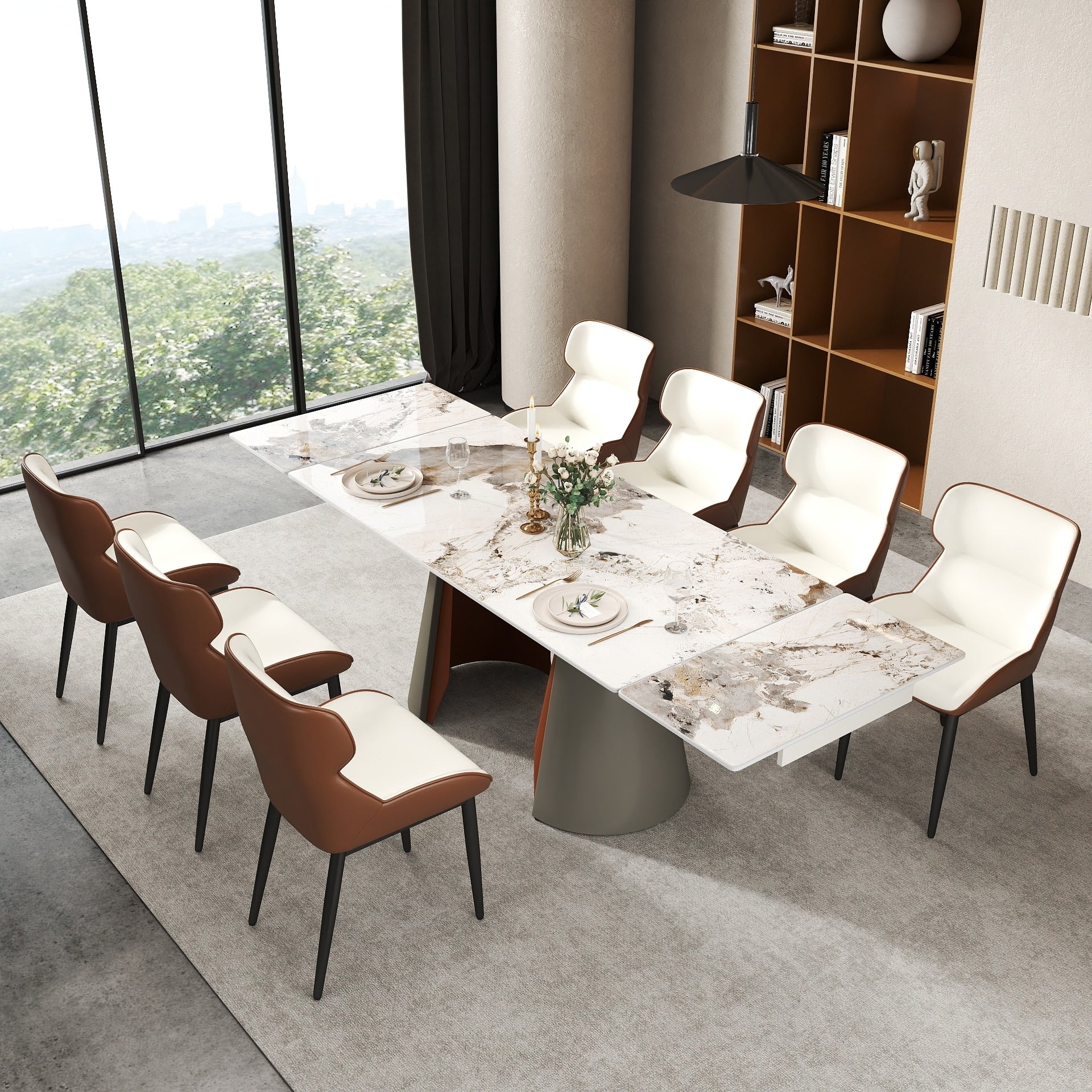 63-94 Expandable Marble Dining Table for 6-8 Seat, Modern Rectangle Design with Extension Leaf