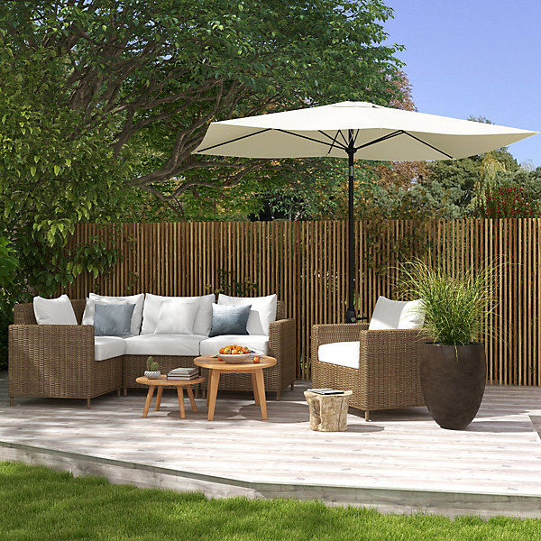 Parasol rectangulaire inclinable de jardin avec manivelle métal polyester haute densité anti UV 50  crème