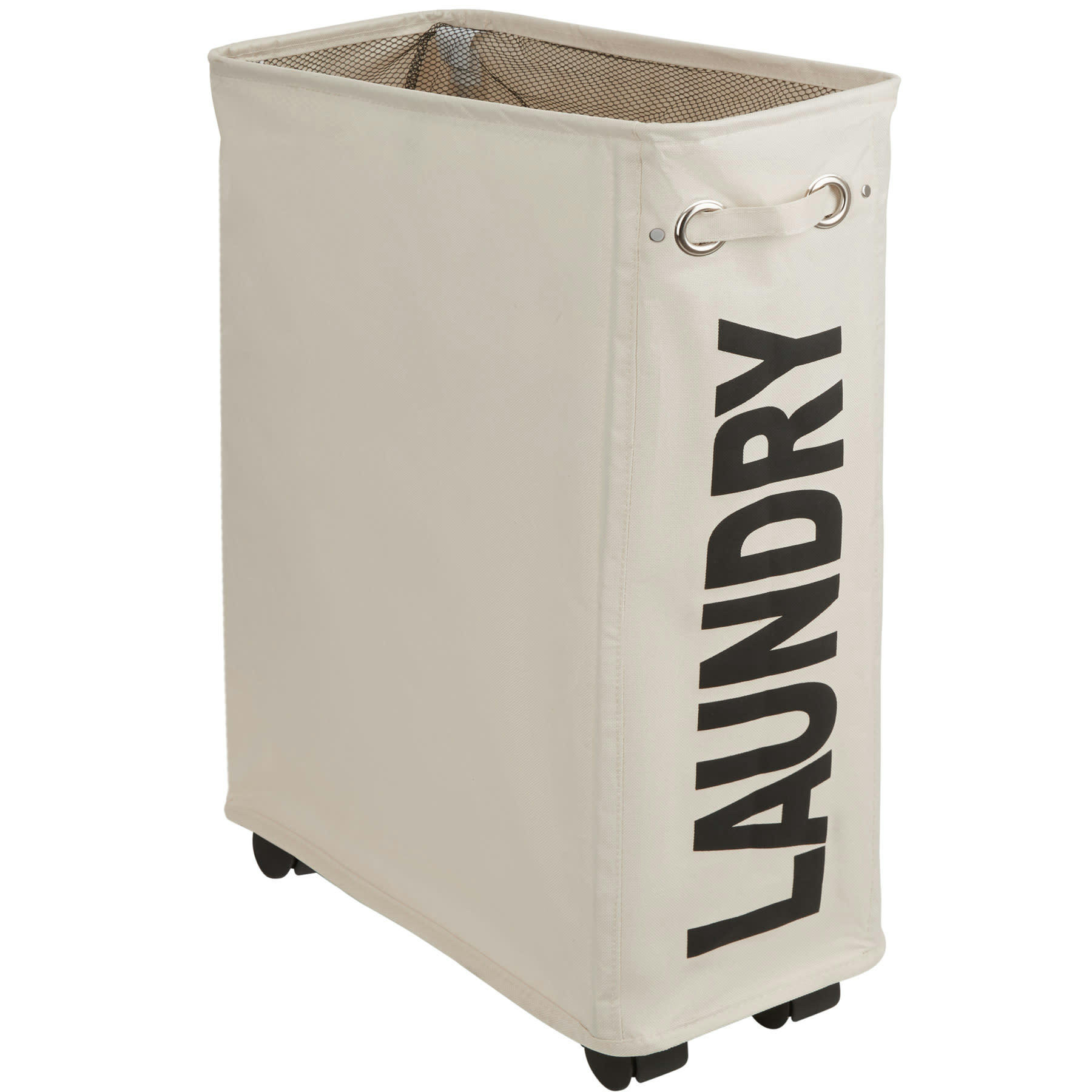 - Panier à linge avec faible largeur monté sur 4 roulettes avec 2 freins