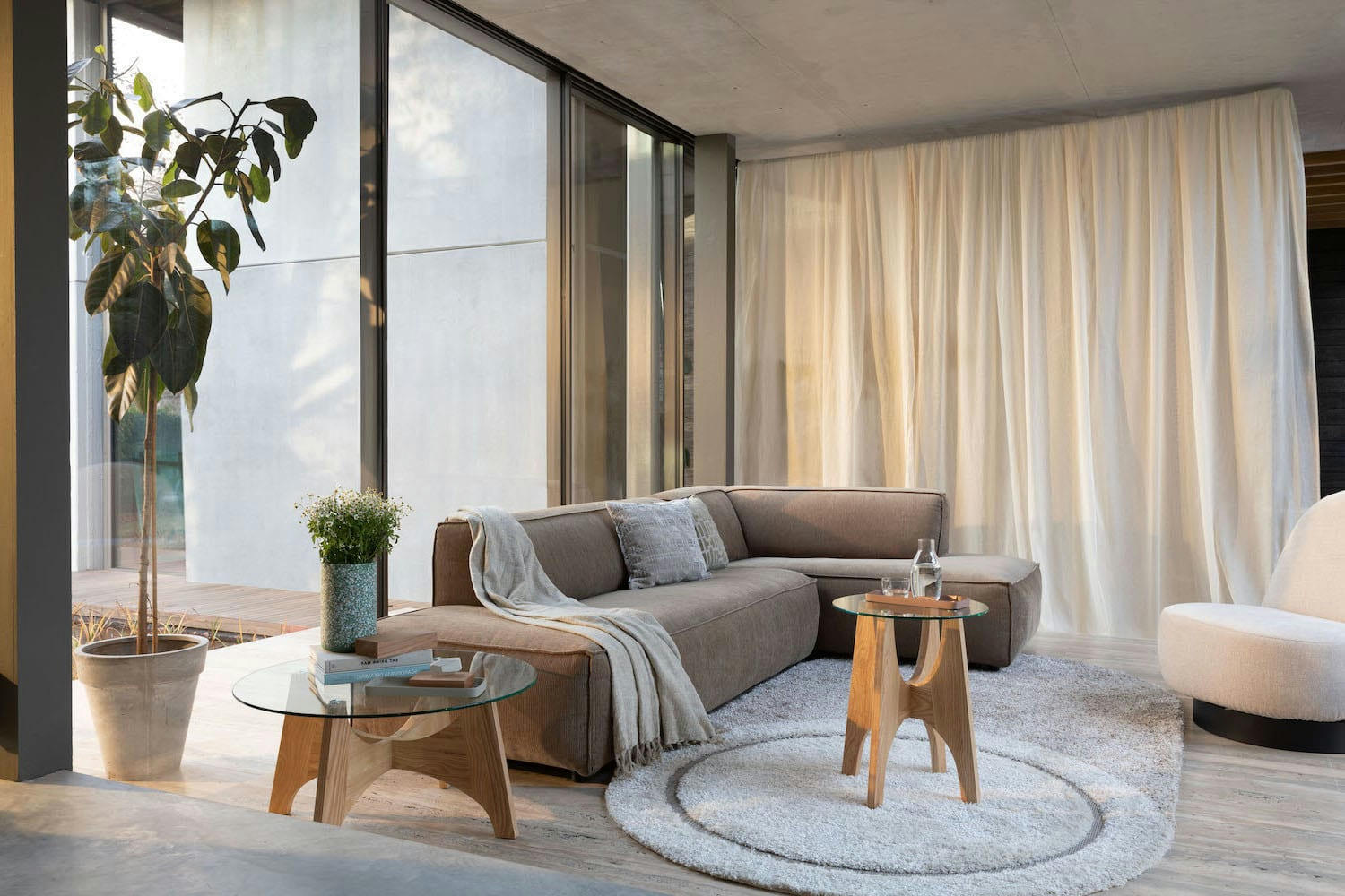 KOBE - Table d'appoint ronde en bois et verre D45