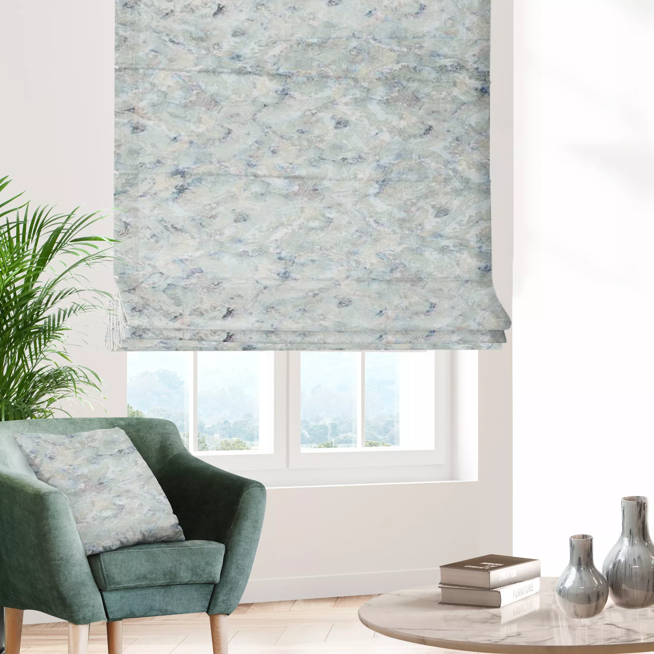 Roleta rzymska LARA wielokolorowa z grubej welwetowej tkaniny w elegancki pastelowy wzór Italissima Eva Minge