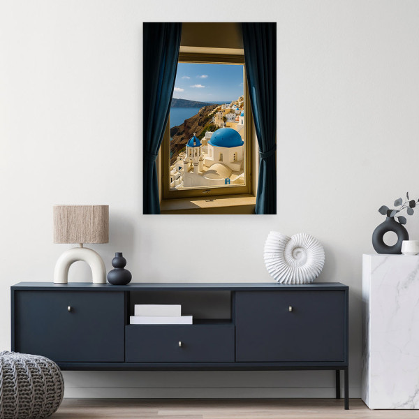 Obraz do salonu sypialni, Widok z okna na Santorini Grecja 20x30