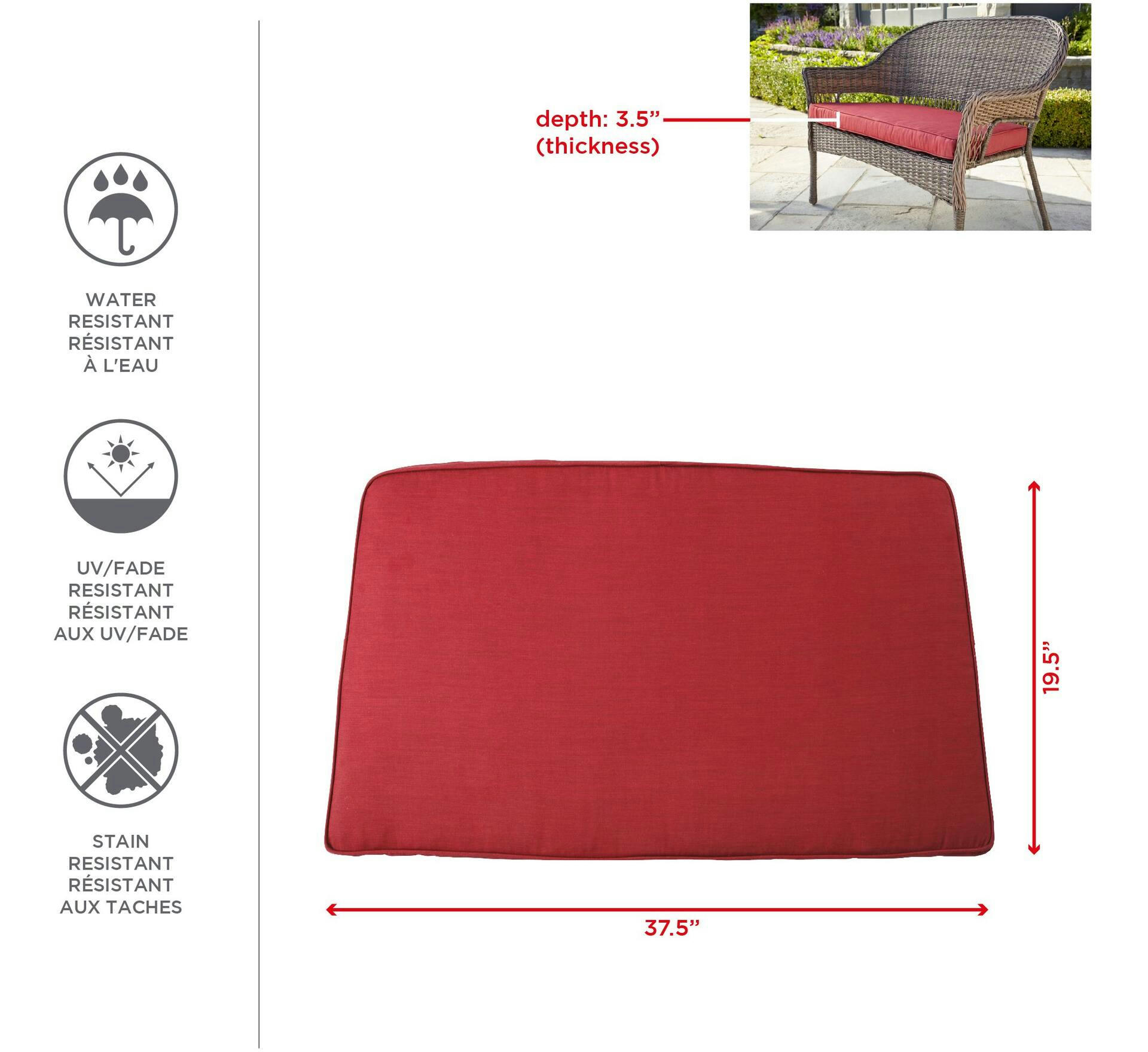CANVAS Canterbury UV, Water & Stain Resistant Patio Love Seat Pad, Red