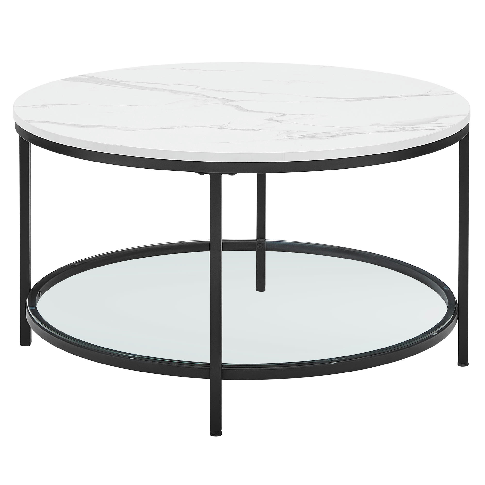 - Table basse effet bois verre trempé acier blanc marbré et noir