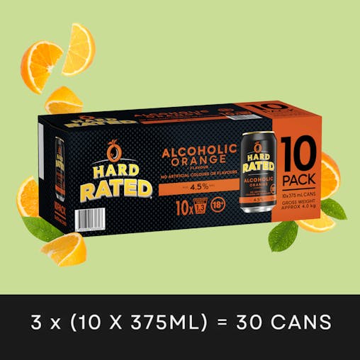 Hard Rated, Orange Flavour, Refreshing Premix Drink, 4.5% ABV, 375mL (Case of 30 Cans)