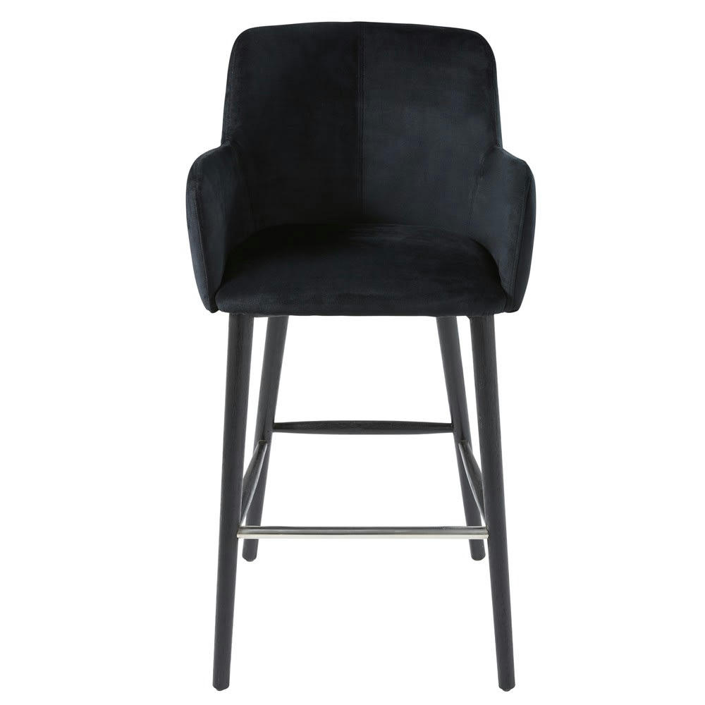 Doris Business - Chaise de bar professionnelle vintage en velours noir H110