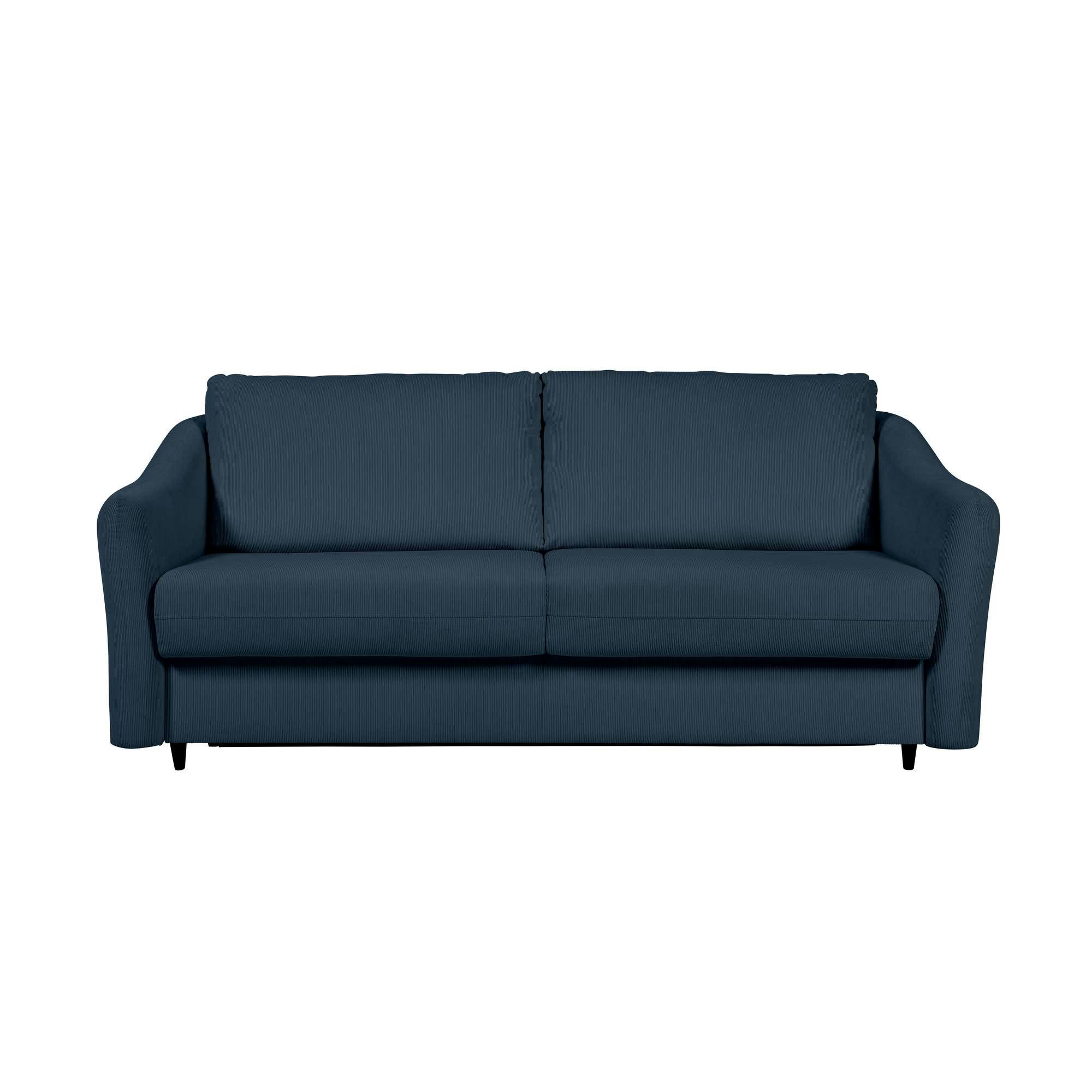 CHARDONNAY - Canapé droit convertible 3 places en velours côtelé bleu