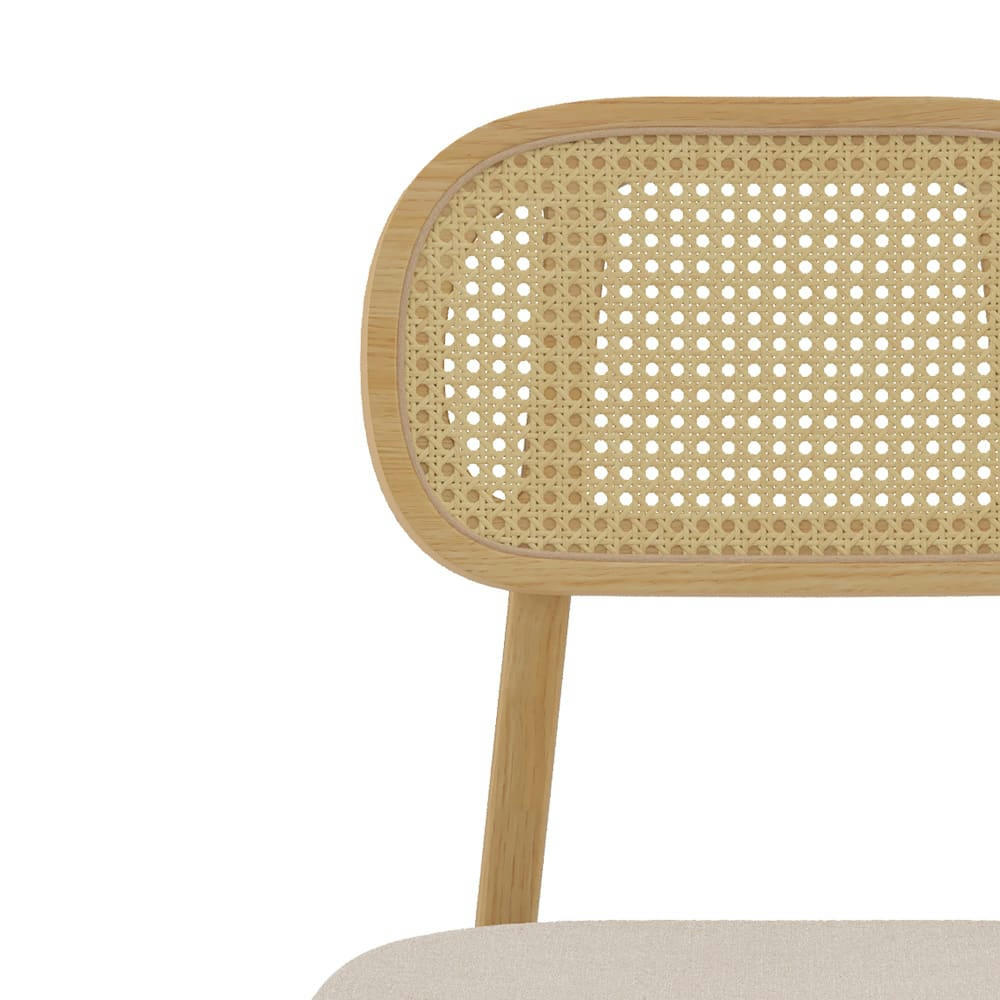 MARIA - Chaise en bois clair, tissu beige et rotin (lot de 2)