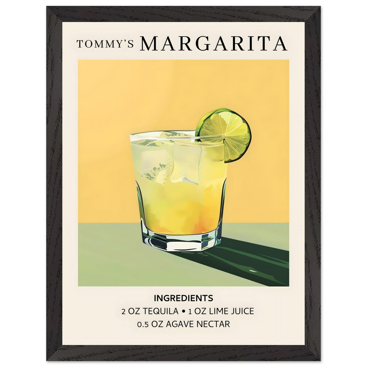 Artfulprints Poster met Lijst Tommy's Margarita cocktail - Ingrediënten  - 30x40 cm - Geel