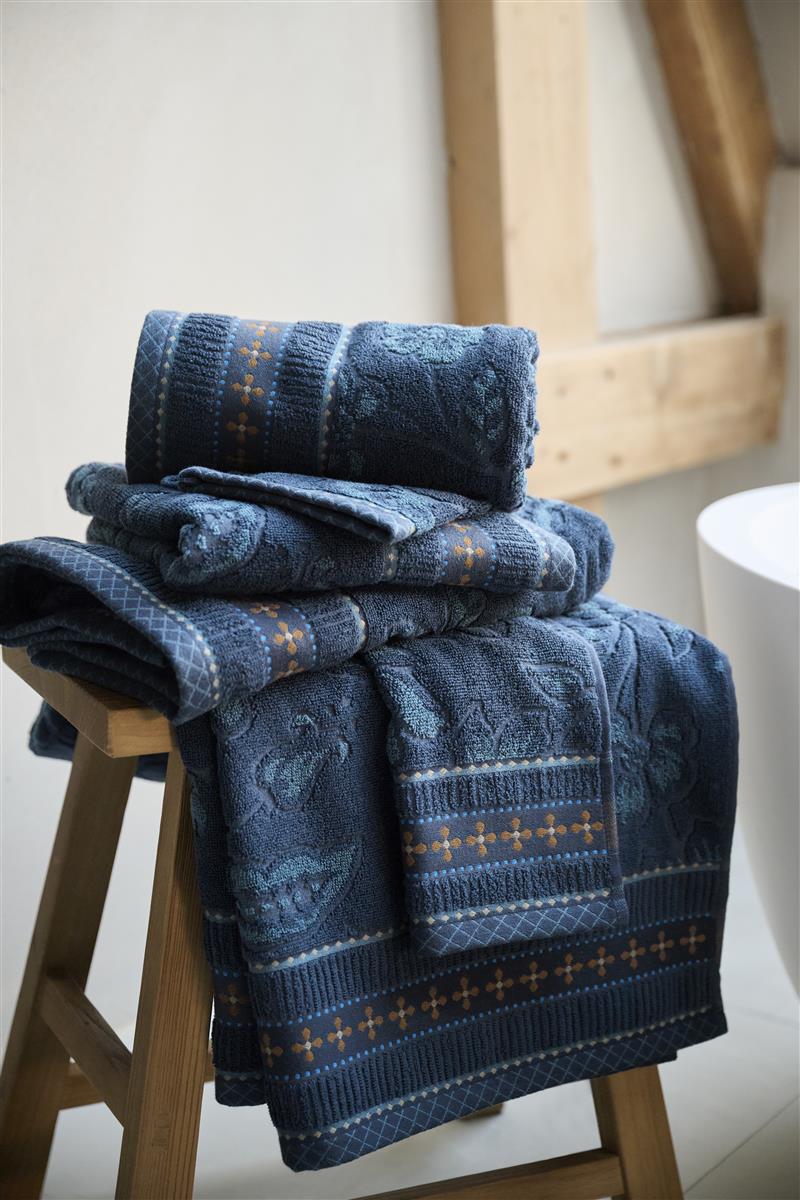 Pip Studio Jasmin Jacquard - Douchelaken - 70x140 - Donker Blauw