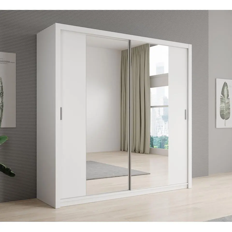 Meubella - Kledingkast Blake - Wit - 220 cm - Met spiegel