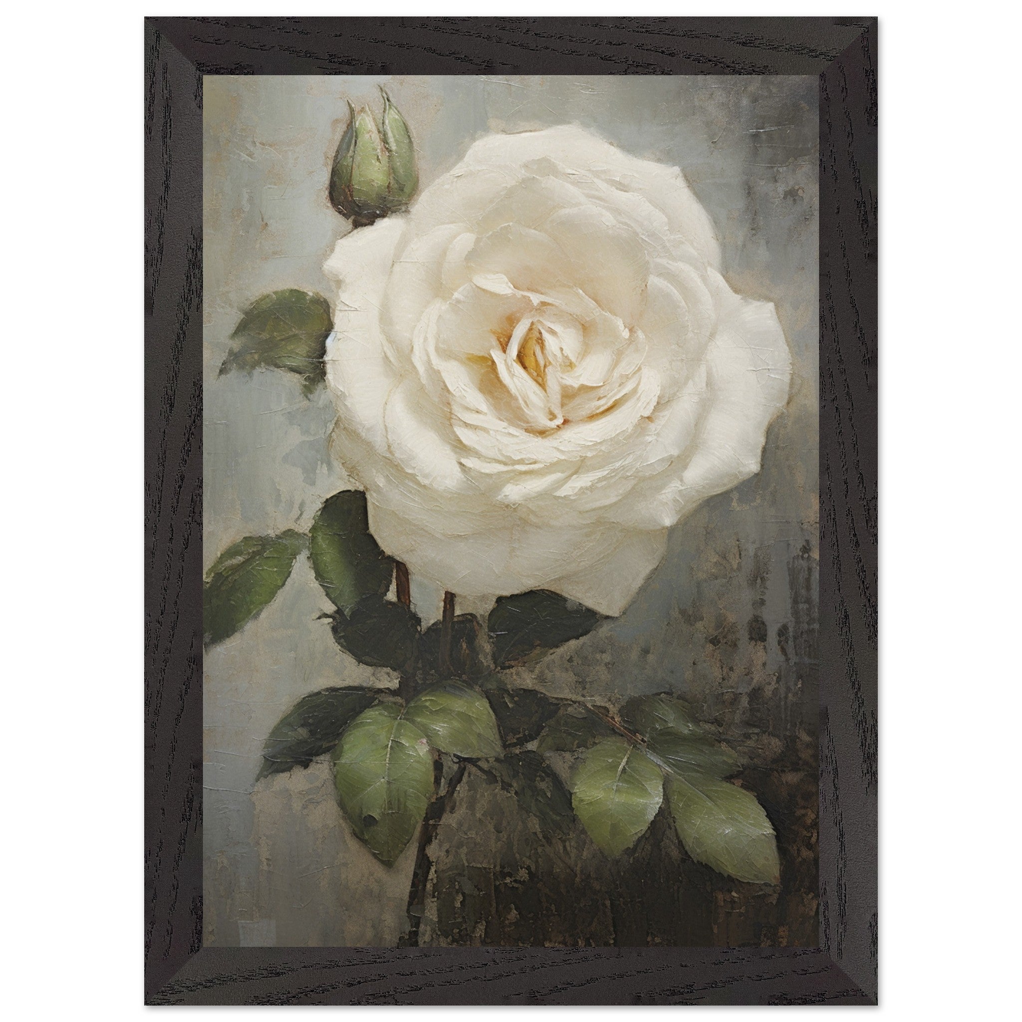 Artfulprints Poster met Lijst White rose  - A4 21x29.7 cm - Wit