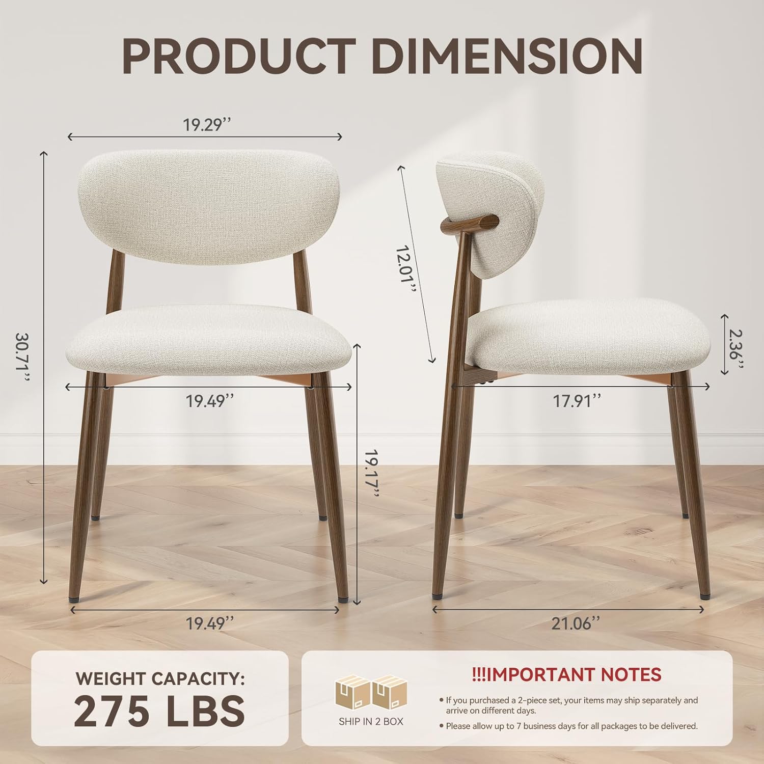 Dining Chairs Set of 4, Curved Back Kitchen Room Chairs with Metal Legs and Anti Slip Pads, Upholstered Dining Chair for Home and Restaurant, Beige