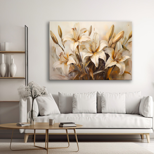 Feeby Obraz na płótnie, Lilie Kwiaty w beżu w stylu Boho 60x40