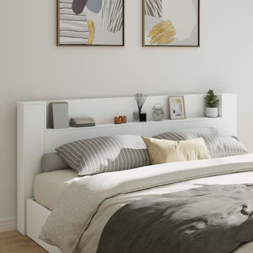 NNEVL Headboard Cabinet with LED White 220x16.5x103.5 cm