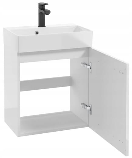 Szafka łazienkowa wisząca z umywalką 60x50cm Biała czarny uchwyt