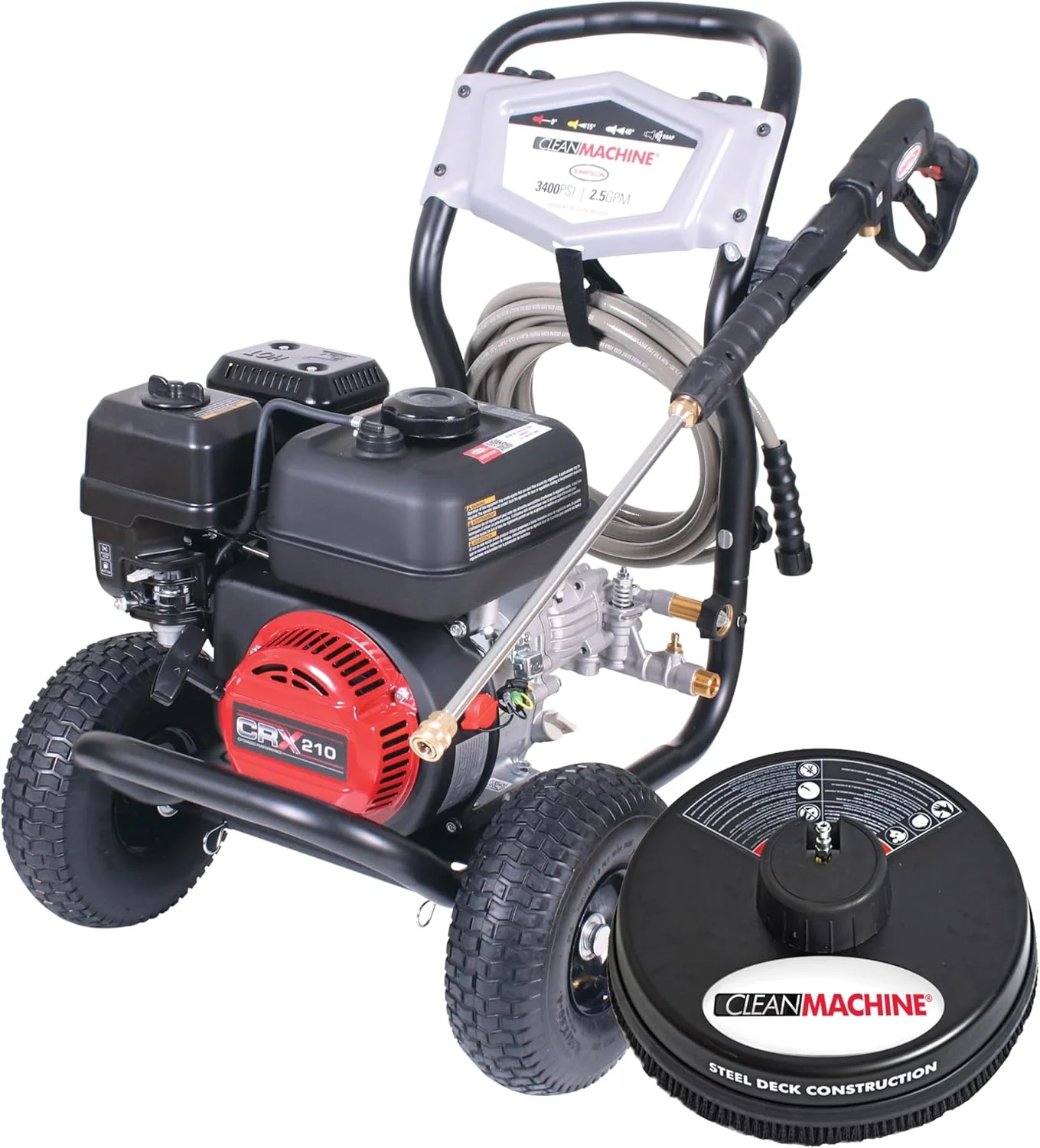Cleaning CM61083 Clean Machine 3400 PSI Gas Pressure Washer, 2.5 GPM, CRX Engine, Includes Spray Gun and Wand, 4 QC Nozzle Tips, 5/16-in. x 25-ft. MorFlex Hose.(3500 PSI Kohler SH270)