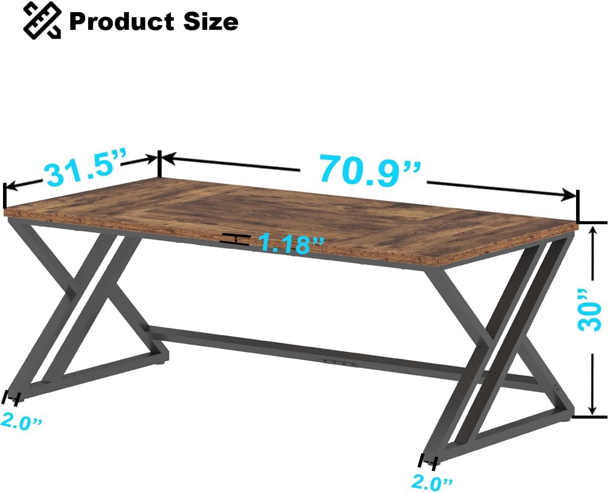 LVB 70.8 Computer Desk, Industrial Extra Long Wood Home Office Desk, Large Rustic Modern Metal Workstation Pc Study Writing table, Dual monitor Double Work Executive Desk for Two Person, Rustic Brown