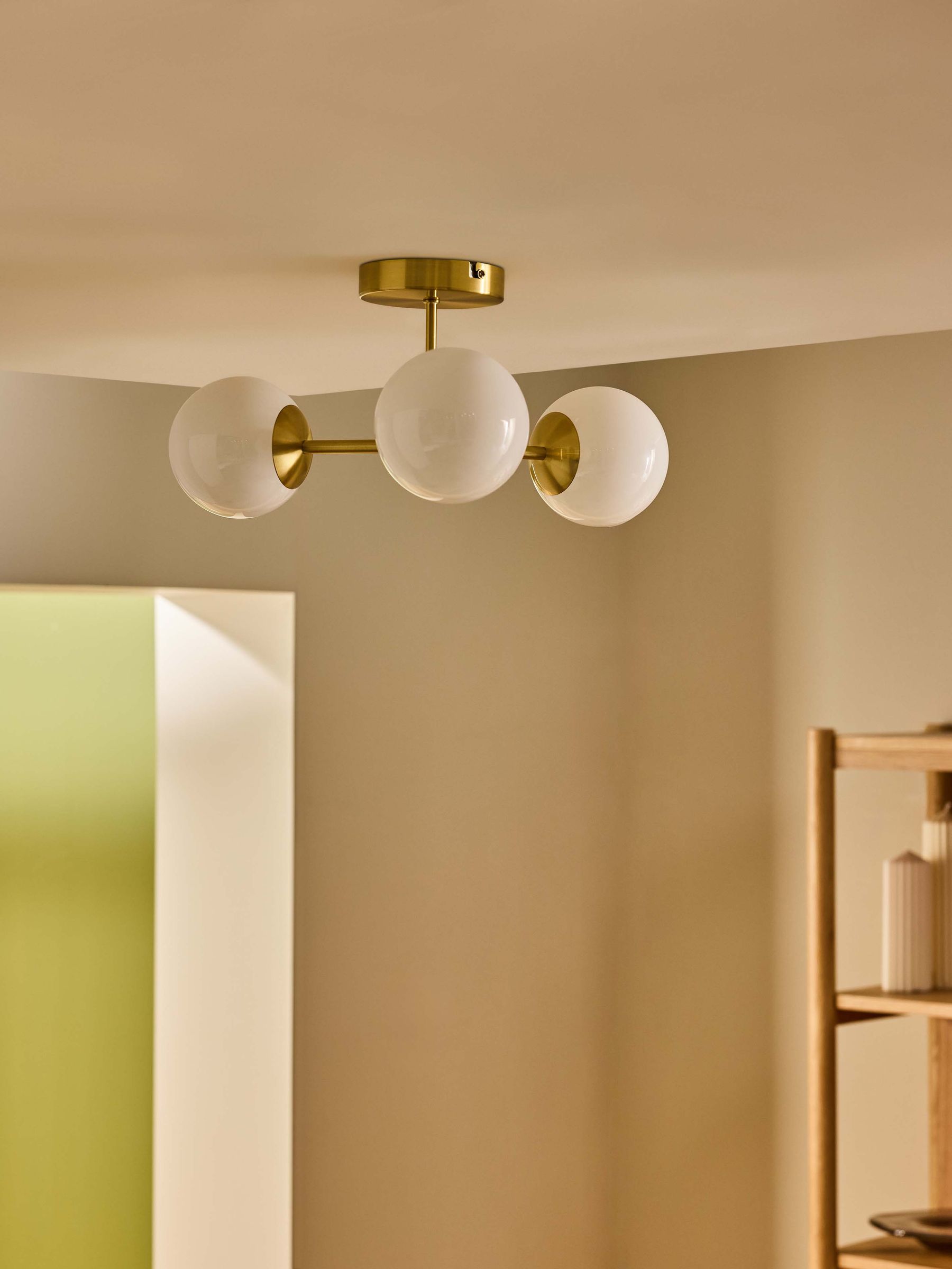 Globe 3 Light Flush Ceiling in Brass/Opal